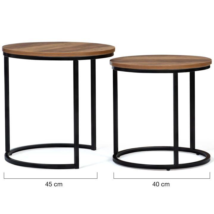 Lot de 2 tables basses gigognes HAWKINS rondes 40/45 effet vieilli design industriel