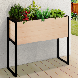 Jardinera cuadrada de madera de 80 cm sobre patas, diseño industrial, acabado metálico