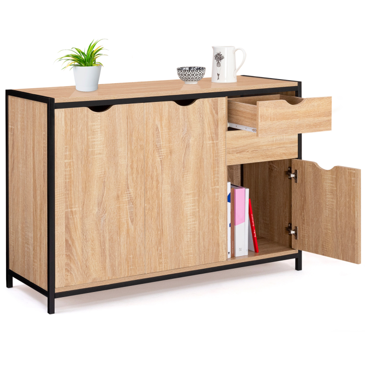 Buffet bas 110 cm DETROIT avec placards et tiroirs design industriel