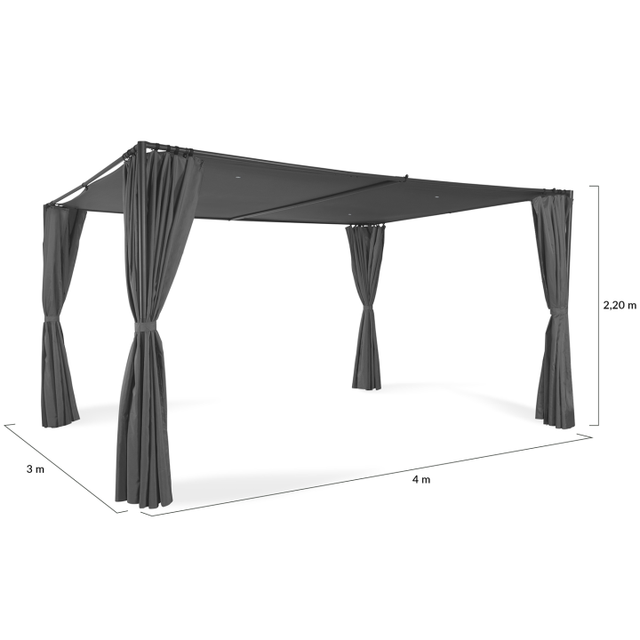 Pergola SAN JOSE 3x4 M avec rideaux toile grise