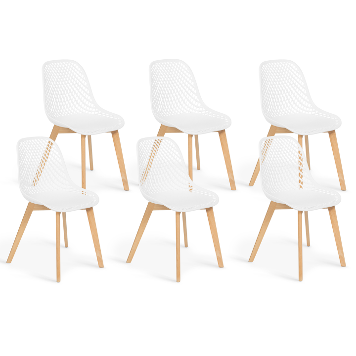 Lot de 6 chaises MANDY blanches pour salle à manger