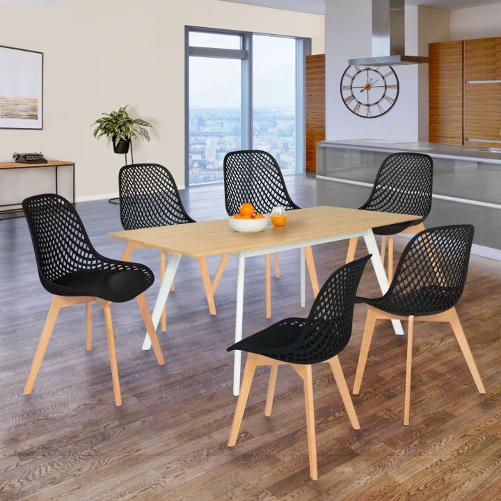 Lot de 6 chaises MANDY noires pour salle à manger