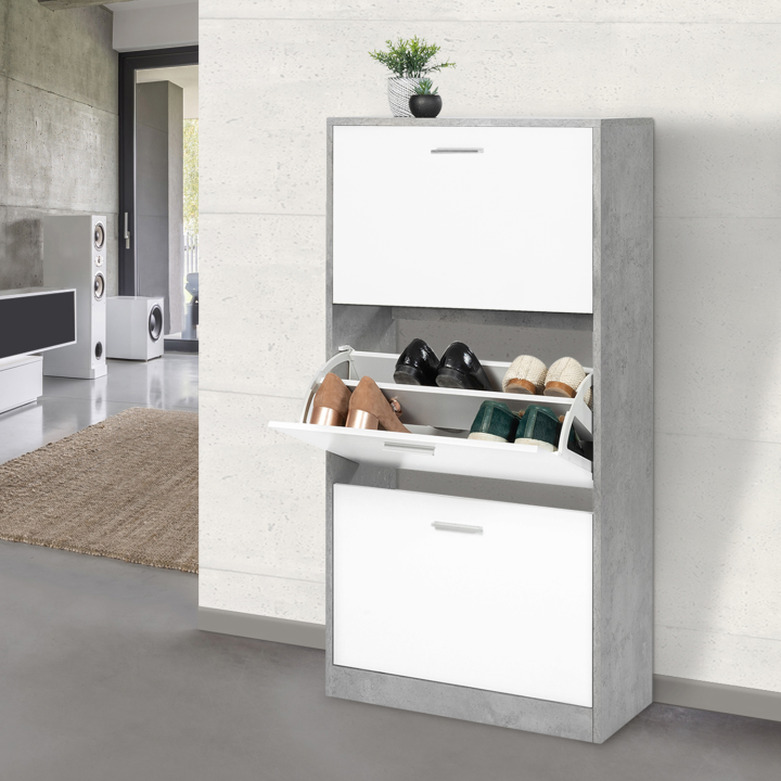 Mueble zapatero barato de 3 puertas gris y blanco | ID Market