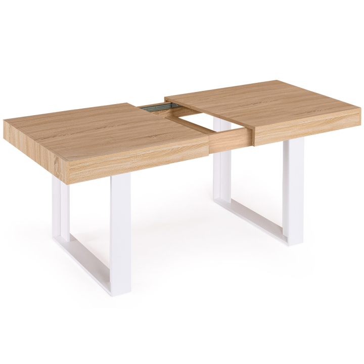 Table à manger extensible rectangle PHOENIX 6-10 personnes bois et blanc 160-200 cm