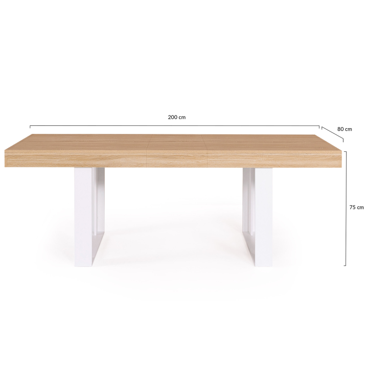 Table à manger extensible rectangle PHOENIX 6-10 personnes bois et blanc 160-200 cm