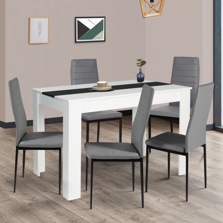 Table à manger rectangle ROZY 4 personnes blanche et noire 110 cm