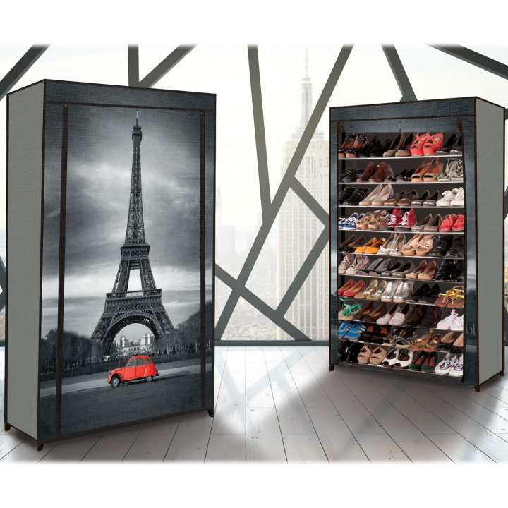 Étagère range chaussures 50 paires housse imprimé Paris