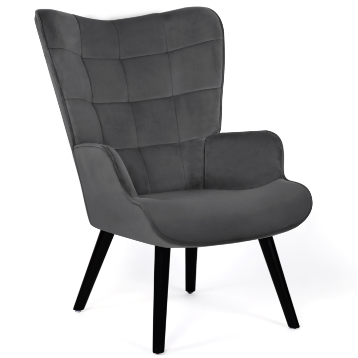 Fauteuil scandinave ANIA en velours gris