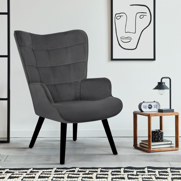 Fauteuil scandinave ANIA en velours gris