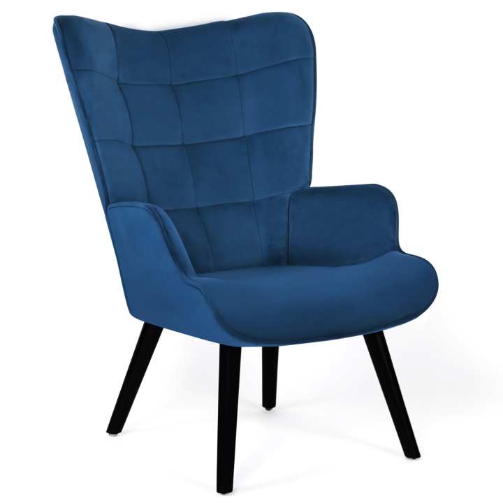 Fauteuil scandinave ANIA en velours bleu