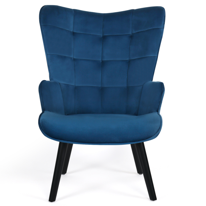 Fauteuil scandinave ANIA en velours bleu