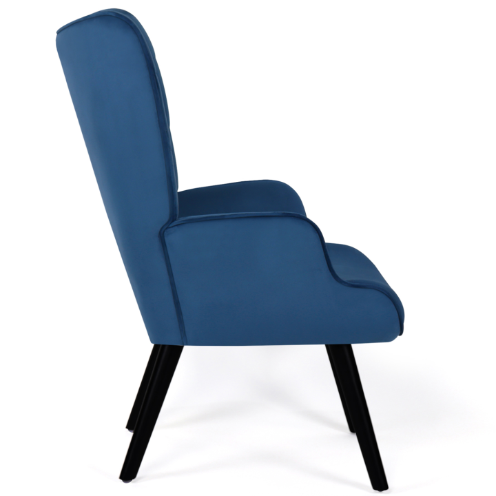 Fauteuil scandinave ANIA en velours bleu