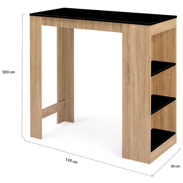 Table de bar BARTH 2 à 4 personnes bois imitation hêtre plateau noir