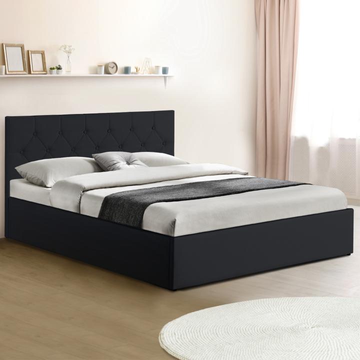 Cama doble negra con cabecero 140x190cm - AUSTIN | ID Market