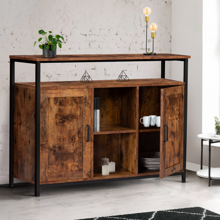 Buffet 2 portes 100 cm DAYTON avec étagères effet vieilli design industriel