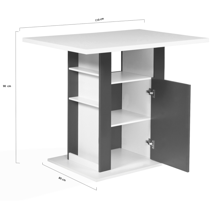 Ilot central UGO 110 cm bois blanc et gris avec rangements