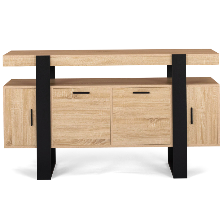 Buffet 140 cm PHOENIX 4 portes bois et noir