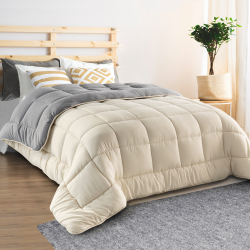 Edredón polar doble cara 200x200 cm gris y crema - ZOE | ID Market