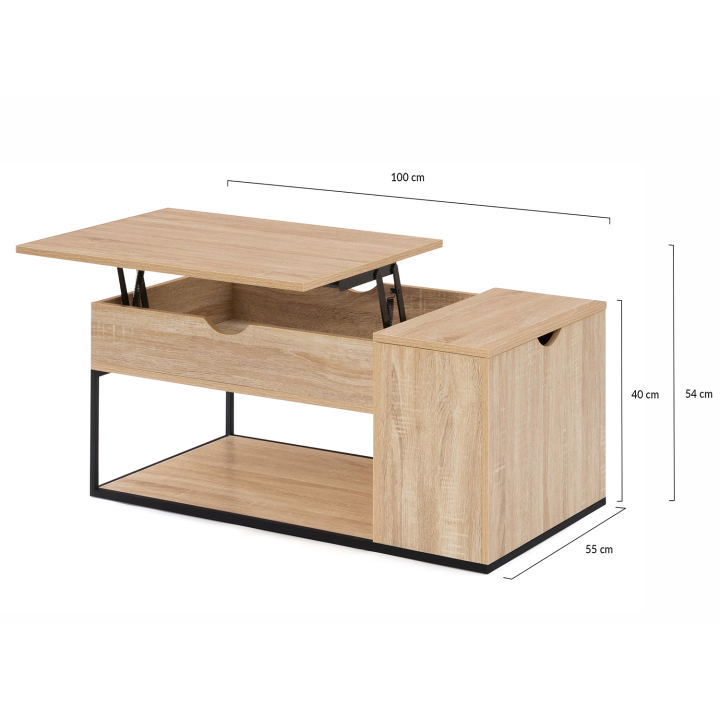 Table basse plateau relevable DETROIT avec coffre design industriel