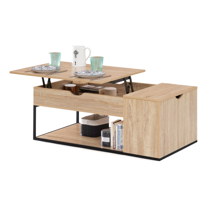 Table basse plateau relevable DETROIT avec coffre design industriel