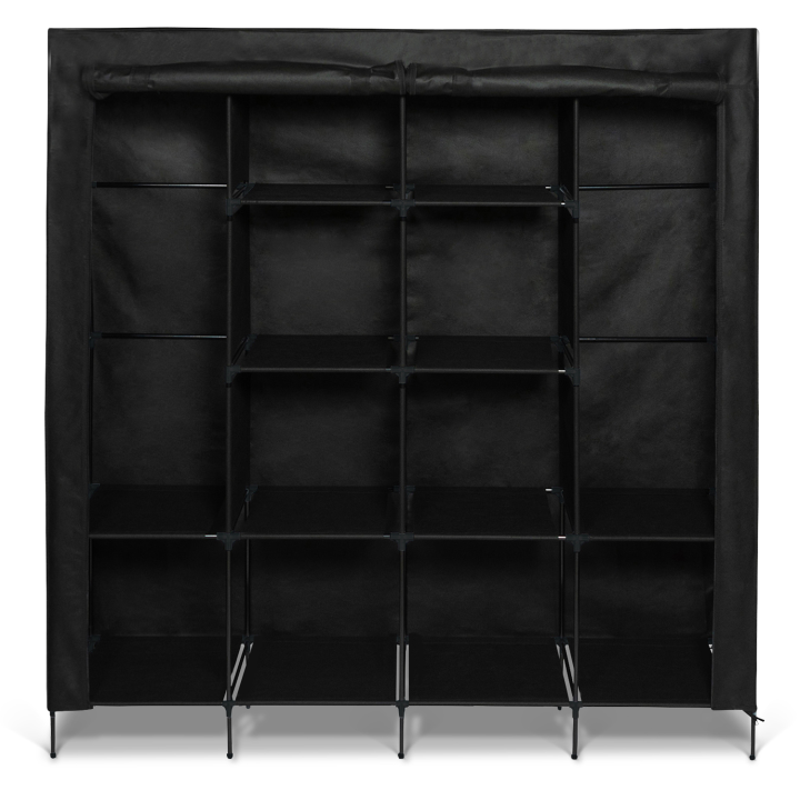 Grande armoire de rangement penderie pliable vêtements en tissu noir dressing DOUBLE XXL