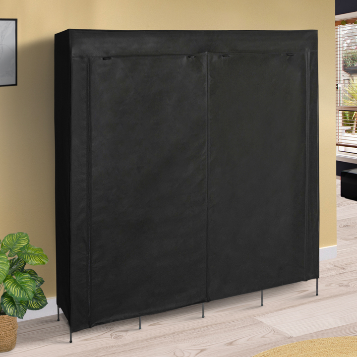 Grande armoire de rangement penderie pliable vêtements en tissu noir dressing DOUBLE XXL