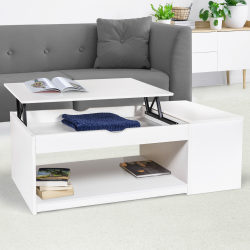 Table basse plateau relevable ELEA avec coffre bois blanc