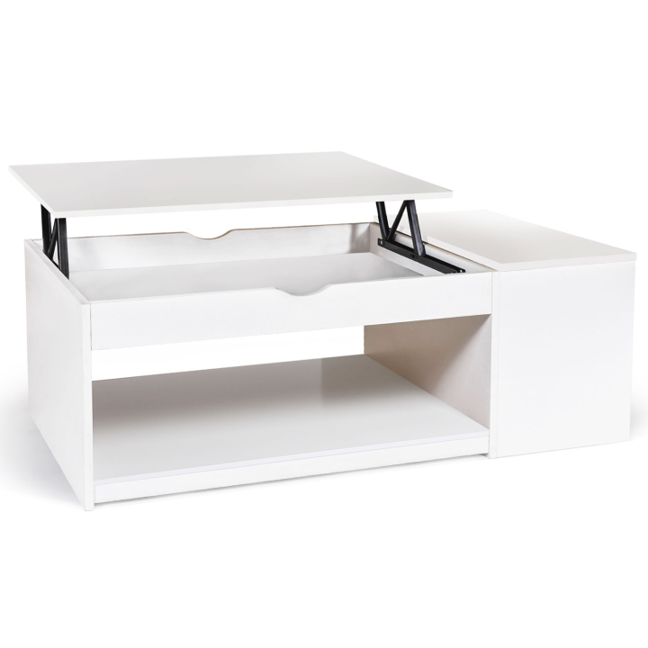 Table basse plateau relevable ELEA avec coffre bois blanc