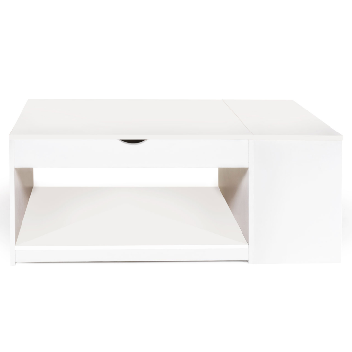 Table basse plateau relevable ELEA avec coffre bois blanc