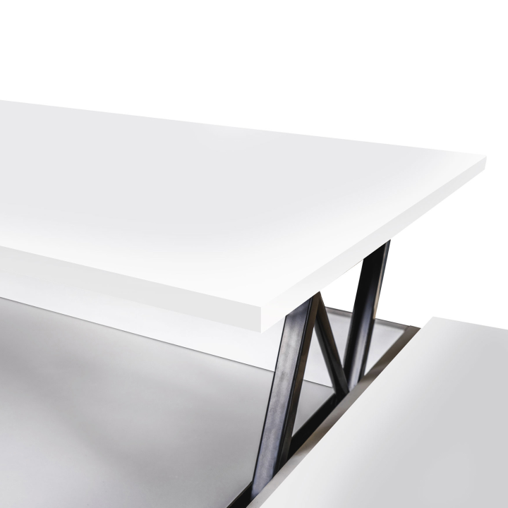 Table basse plateau relevable ELEA avec coffre bois blanc