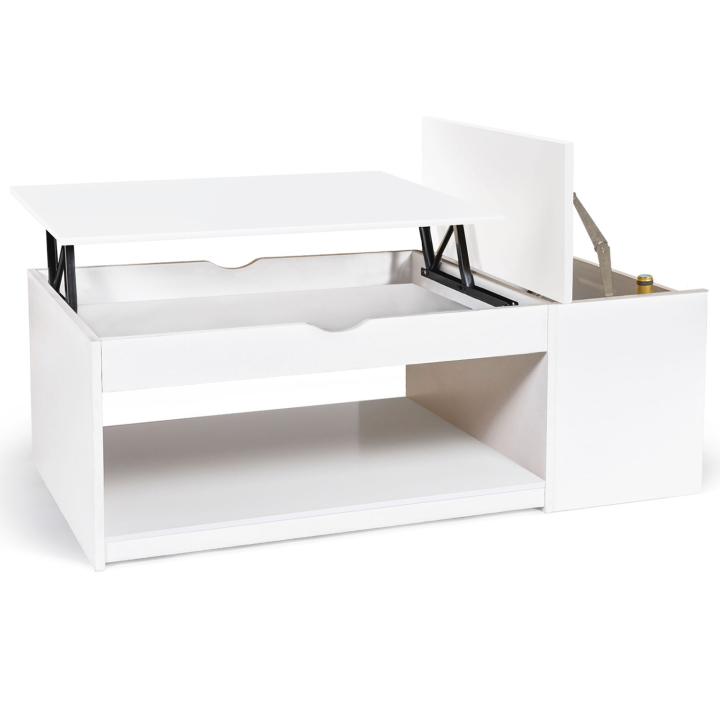 Table basse plateau relevable ELEA avec coffre bois blanc