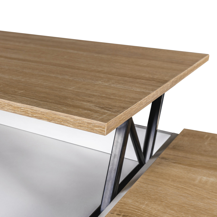 Table basse plateau relevable ELEA avec coffre bois blanc et façon hêtre