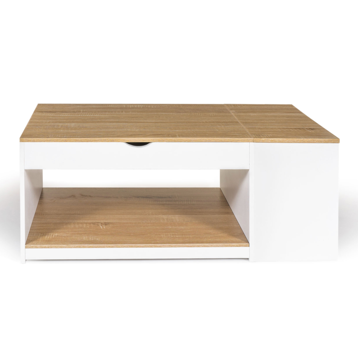 Table basse plateau relevable ELEA avec coffre bois blanc et façon hêtre