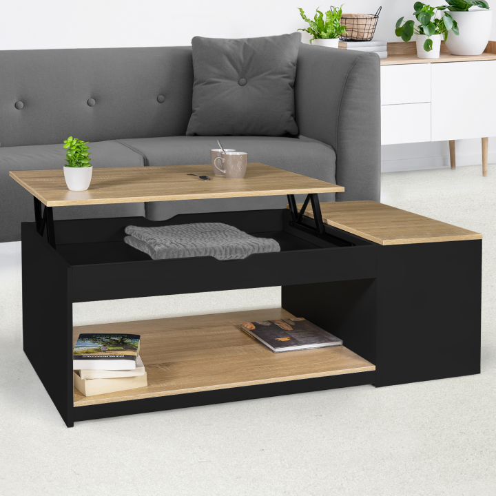 Mesa de centro elevable en madera negra e imitación haya - ELEA | ID Market