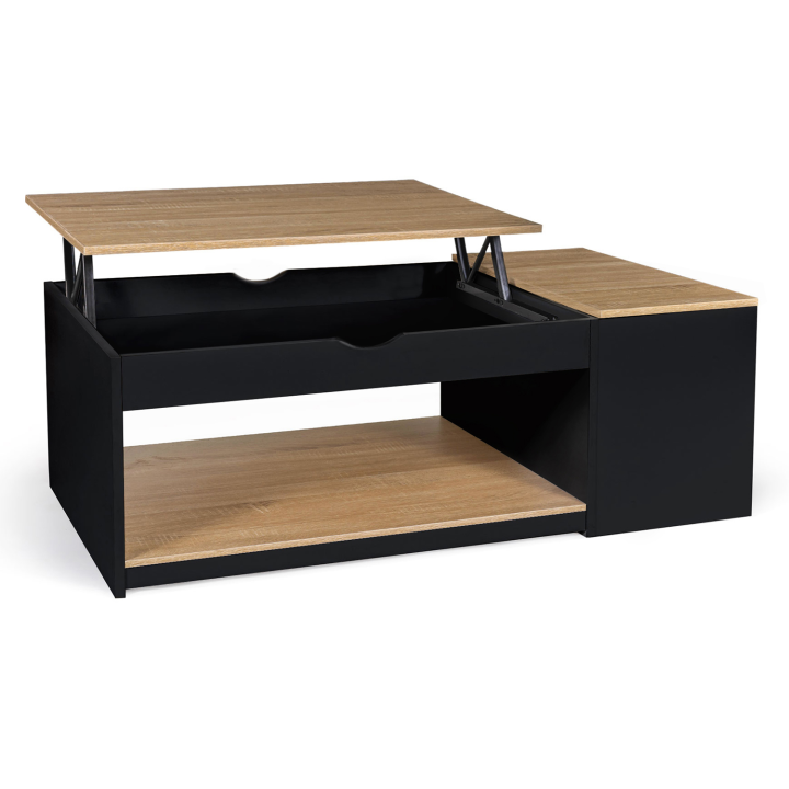 Mesa de centro elevable en madera negra e imitación haya - ELEA | ID Market