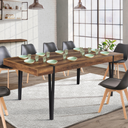 Mesa de comedor industrial con efecto madera envejecida y base de pino negro 200cm - AUSTRIA | ID Market