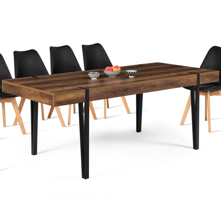 Mesa de comedor industrial con efecto madera envejecida y base de pino negro 200cm - AUSTRIA | ID Market