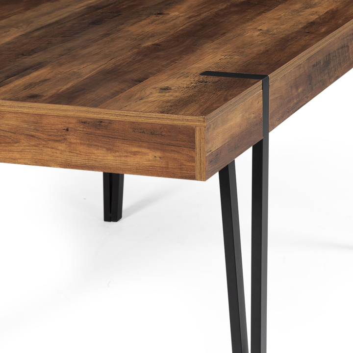 Mesa de comedor industrial con efecto madera envejecida y base de pino negro 200cm - AUSTRIA | ID Market