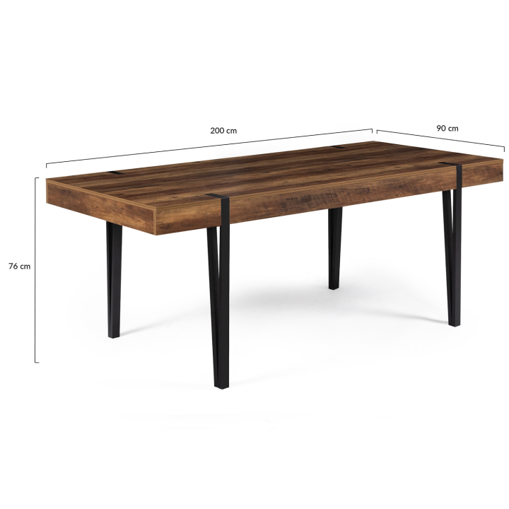 Mesa de comedor industrial con efecto madera envejecida y base de pino negro 200cm - AUSTRIA | ID Market