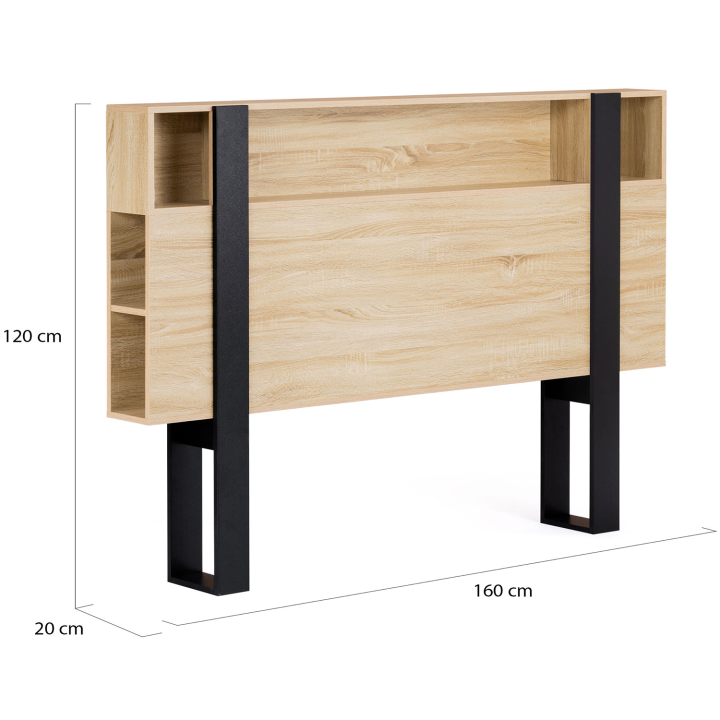 Tête de lit PHOENIX 160 CM avec rangements bois et noir