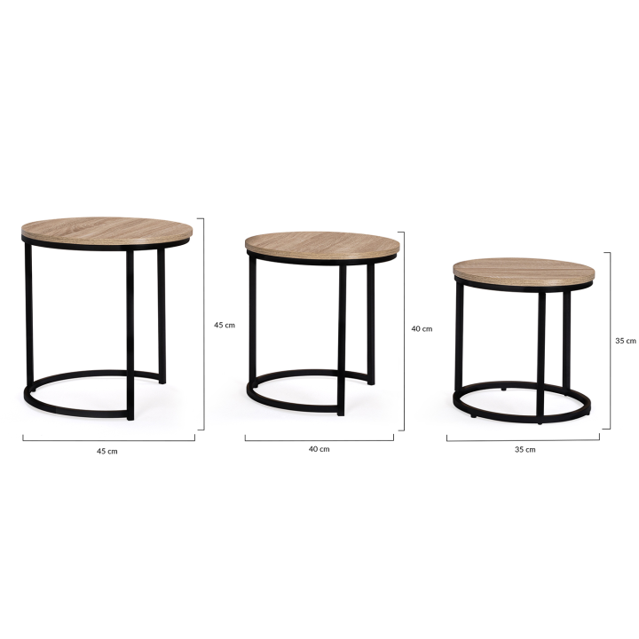 Lot de 3 tables basses gigognes DETROIT rondes 35/40/45 design industriel