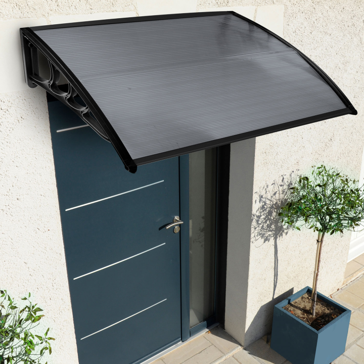 Toldo puerta policarbonato negro 80x120 cm | ID Market