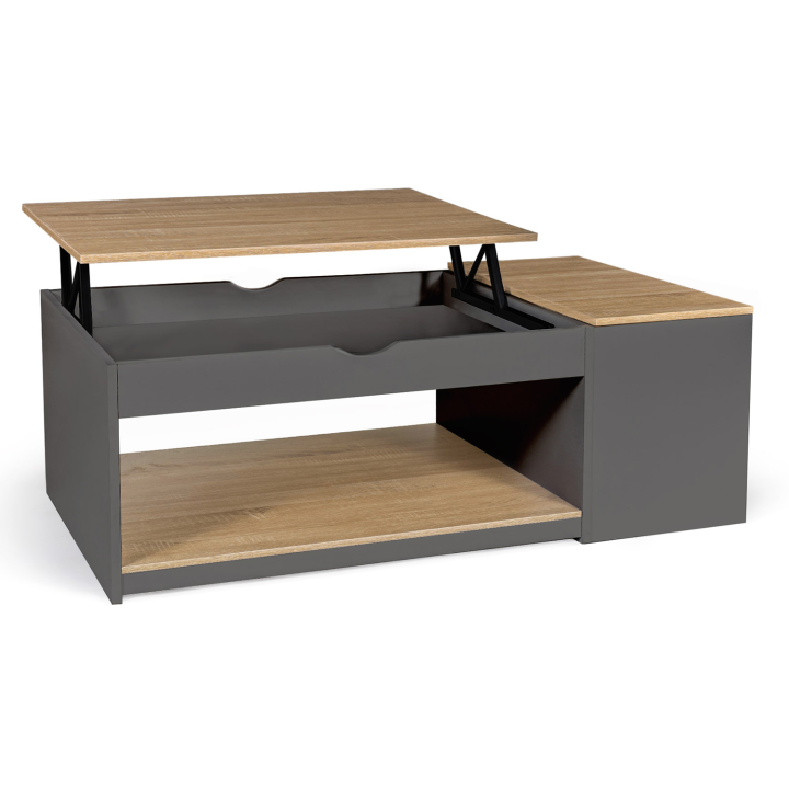 Mesa de centro con tablero elevable y caja de madera gris y acabado haya - ELEA | ID Market