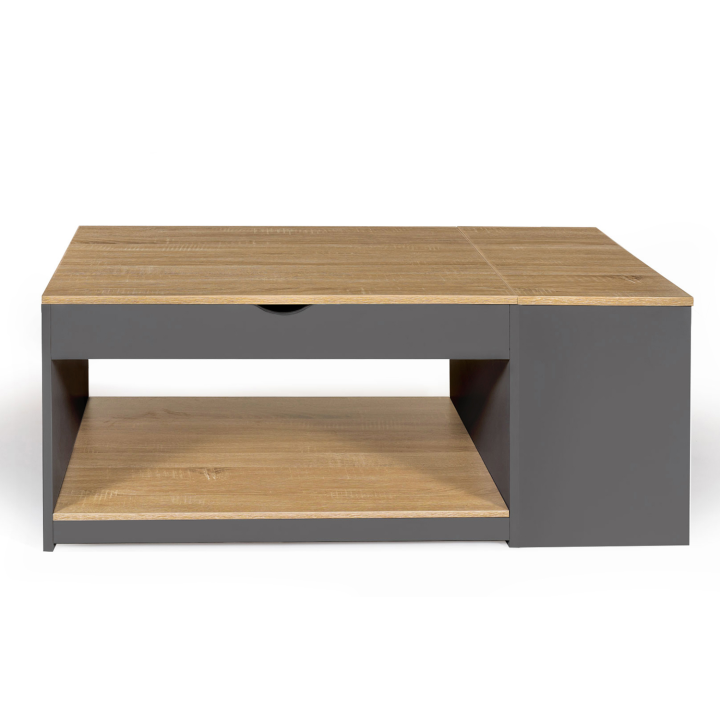 Mesa de centro con tablero elevable y caja de madera gris y acabado haya - ELEA | ID Market