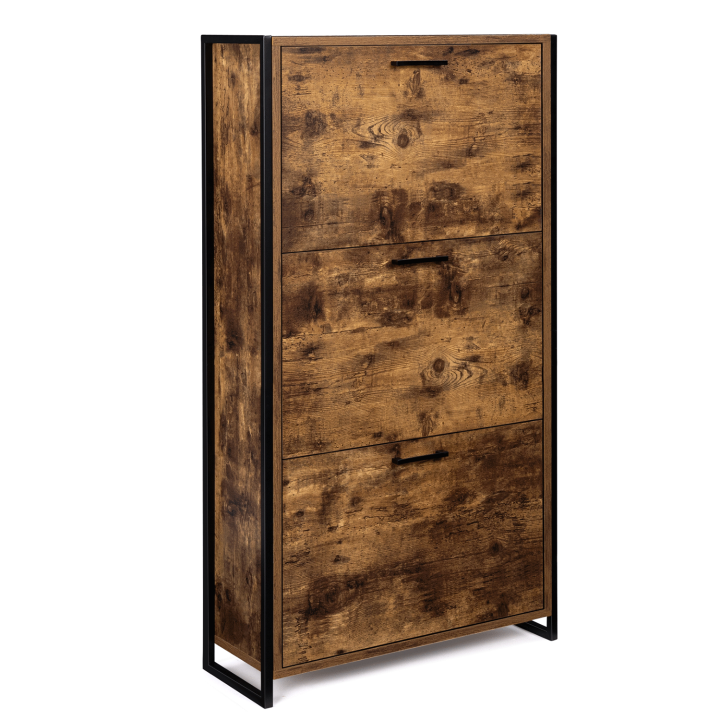 Mueble zapatero industrial de 3 puertas en madera envejecida - DAYTON | ID Market