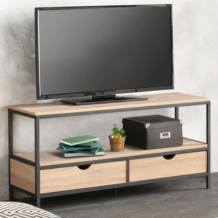 Meuble TV 113 cm DETROIT 2 tiroirs design industriel (compose ref 15343)