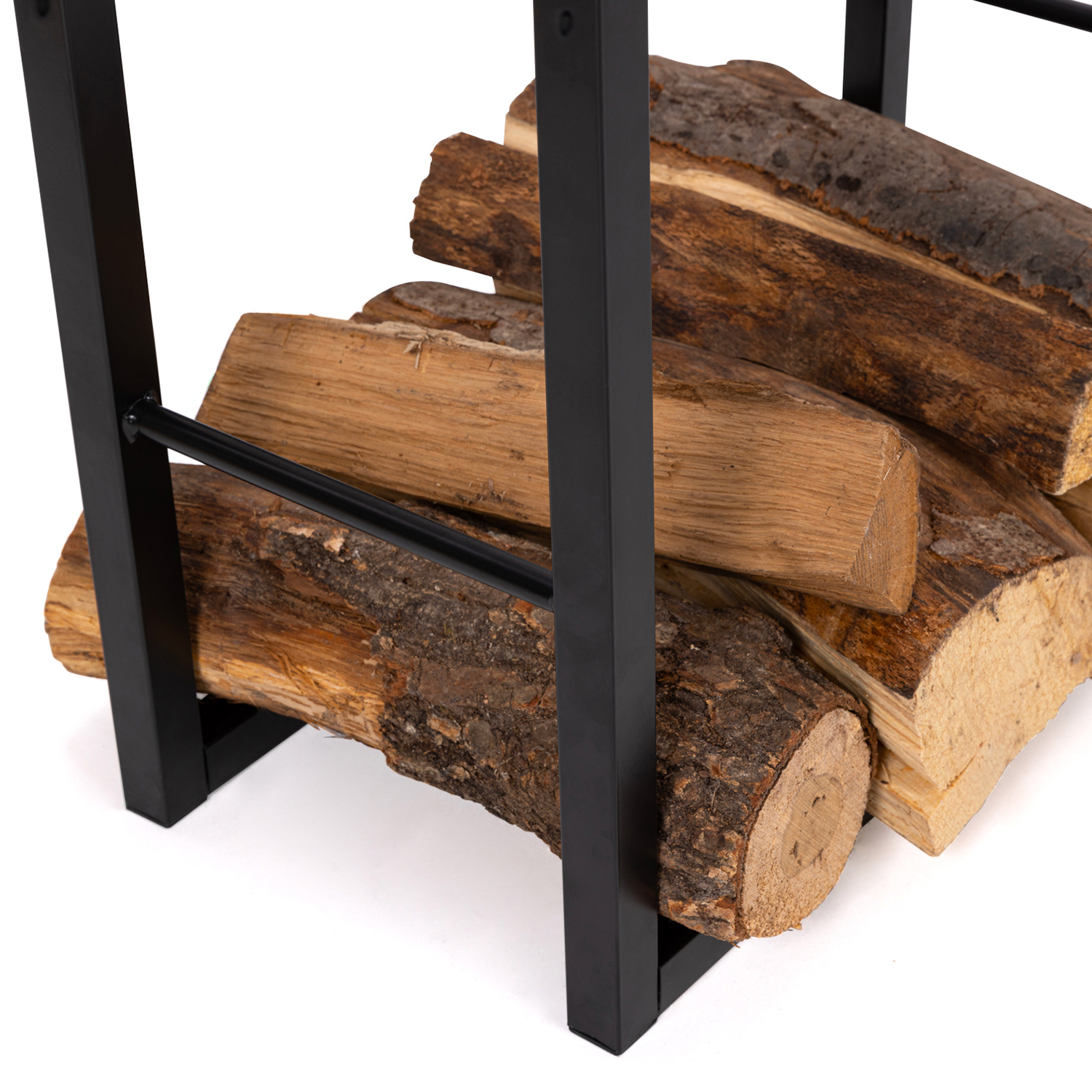 IDMARKET Range bûches horizontal HAWKINS acier noir plateau bois vieilli  pour cheminée au meilleur prix