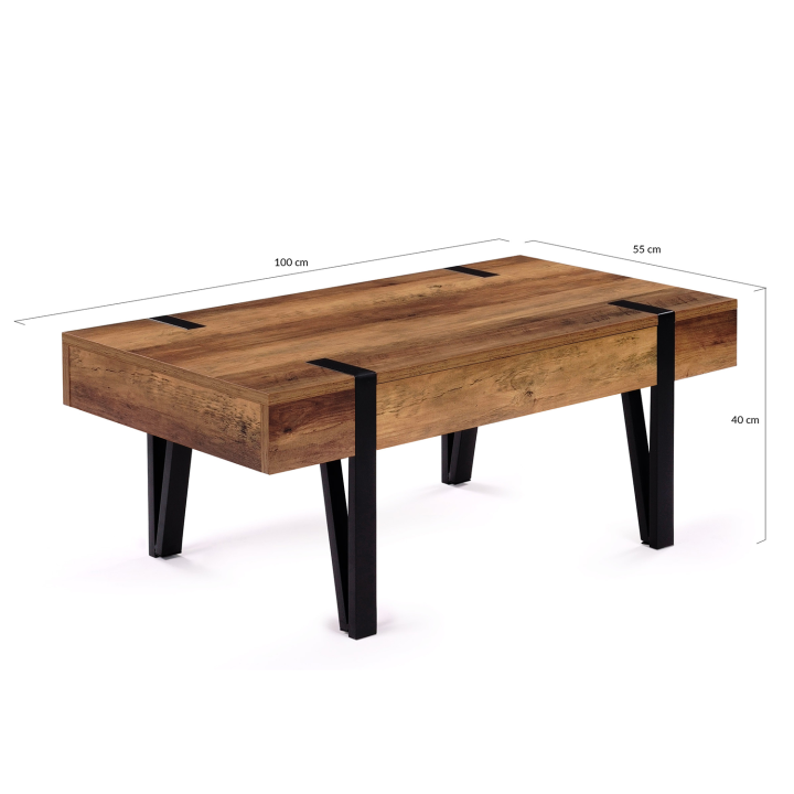 Table basse 1 tiroir AUSTRIA bois pied épingle