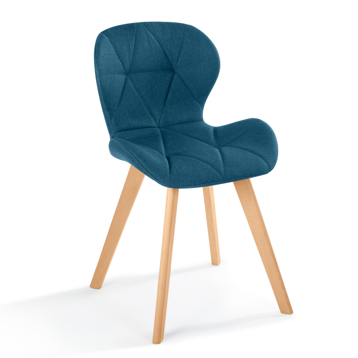 Lot de 4 chaises ROBINE en tissu bleu canard pour salle à manger