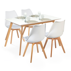 Ensemble table à manger extensible INGA 120-160 cm et 4 chaises SARA blanches design scandinave